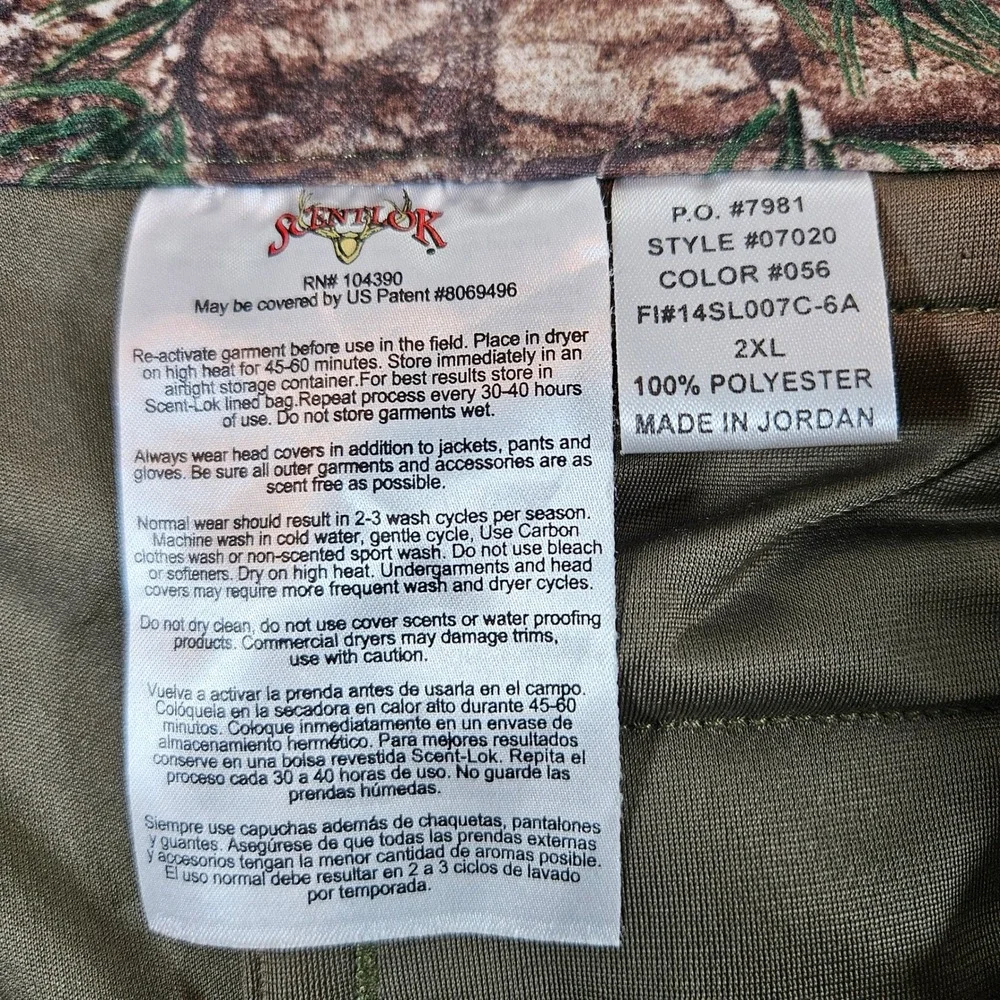ScentLok Hunting Pants Mens 2XL Brown Realtree Xtra Camo Scent Control Technical